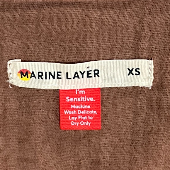 Marine Layer Brown Cotton Gauze Split Neck Boho 3/4 Sleeve Blouse Lightweight XS - Picture 5 of 10